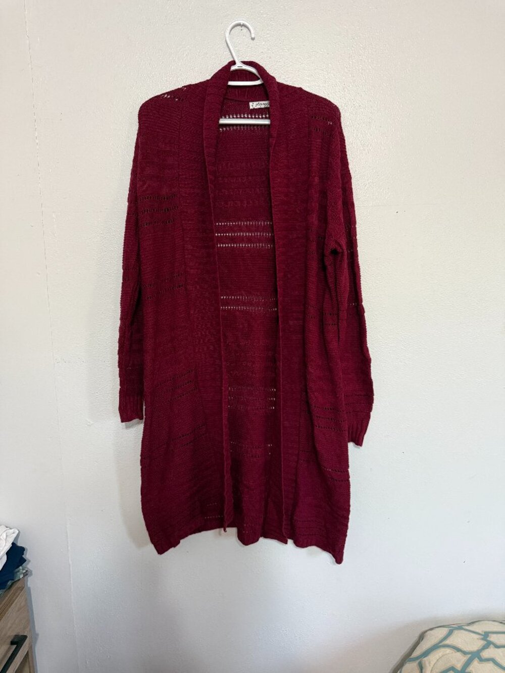 🍷 Cozy & Chic! Arpeggio Knitwear Burgundy Open Front Longline Cardigan Sweater